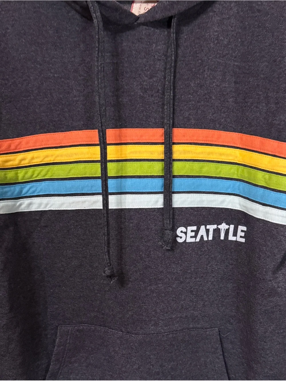 NWT Seattle Rainbow Striped  Hooded Sweatshirt Hoodie Good Land Supply Co